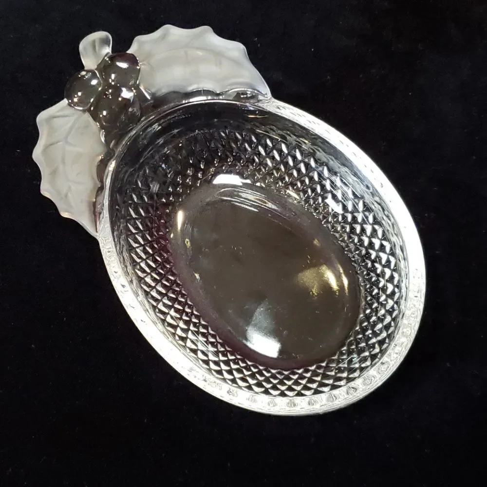 Small Crystal Cut Glass Holly Berries Candy Dish